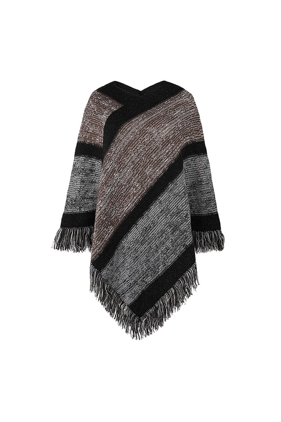 Women's Shawl Shawl Poncho with Fringed V-Neck Striped Sweater Pullover Cape Gifts for Women Mom