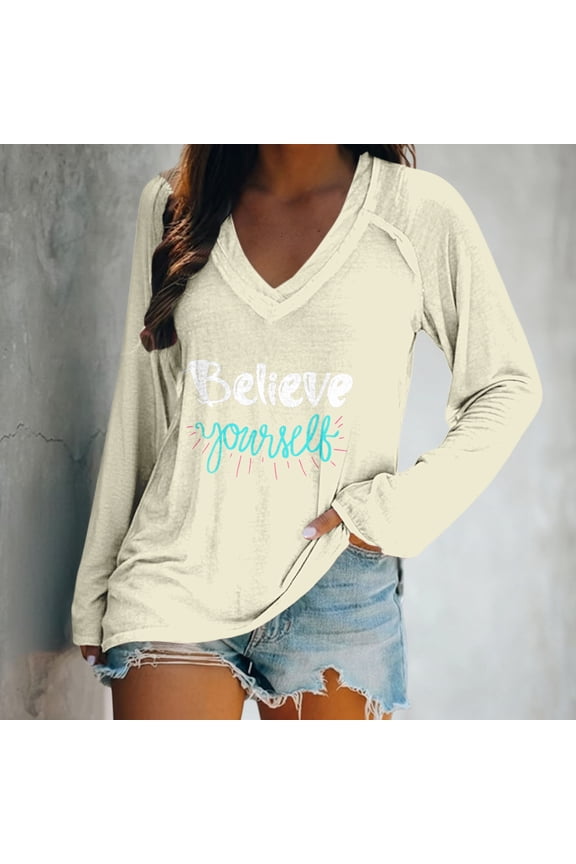 Womens Dressy Casual Shirts Deep V Neck Long Sleeve Tops Loose Fit T Shirt Side Slit High Low Tunic Tops with Casual Loose Fit Hem T Shirts (M-3XL)