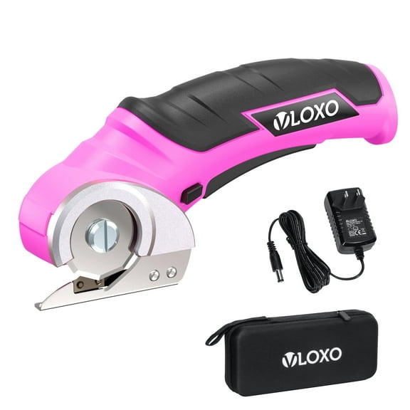 VLOXO Cardboard Cutter, Cordless Electric Scissors for Leather with Safety Lock, Box Cutter Electric Multi-Cutting Tools Rechargeable Powerful for Canvas Leather Plastic with Storage Box Pink