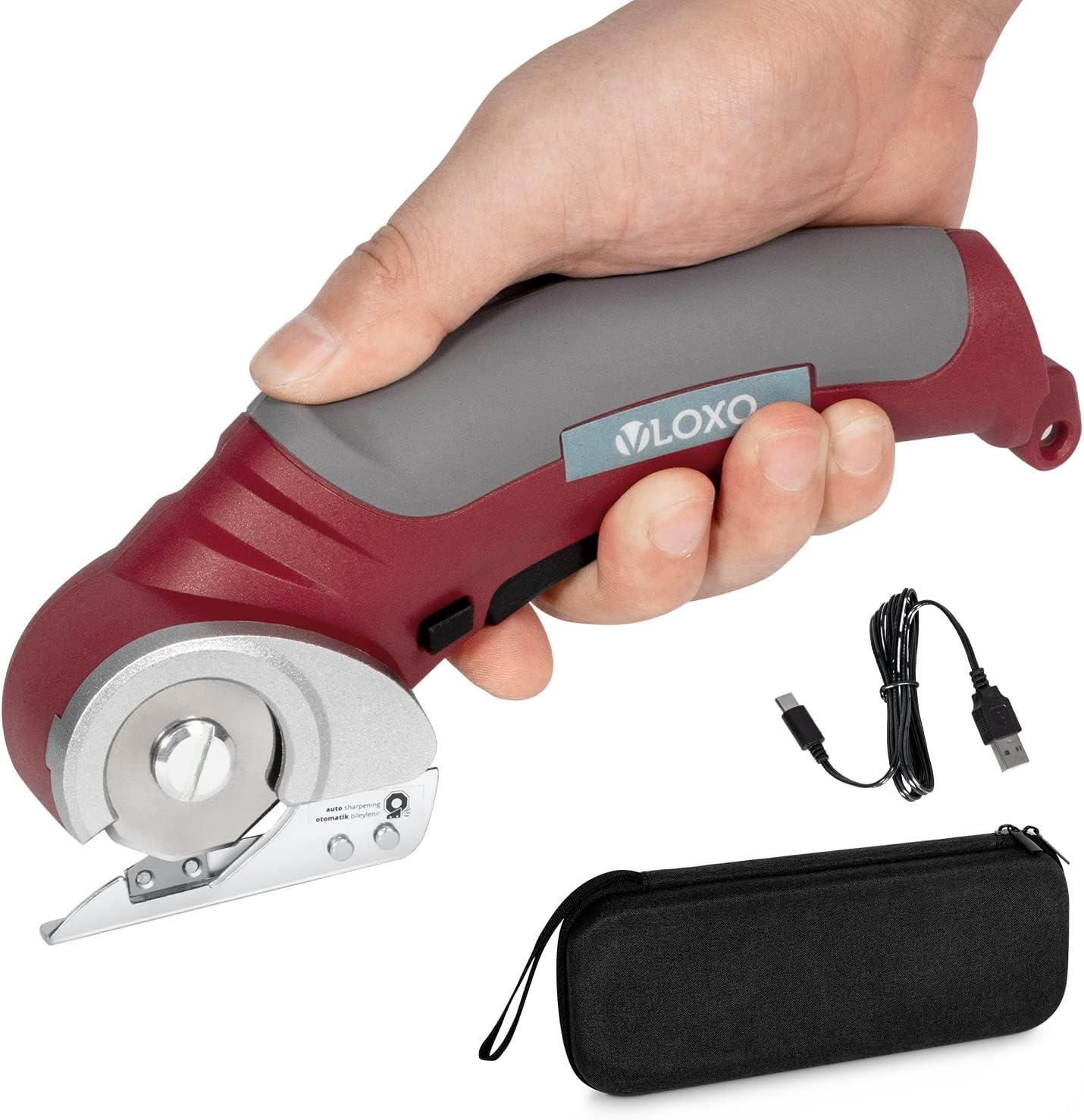 VLOXO Cordless Electric Scissors, Rotary Cutter for Fabric with Safety