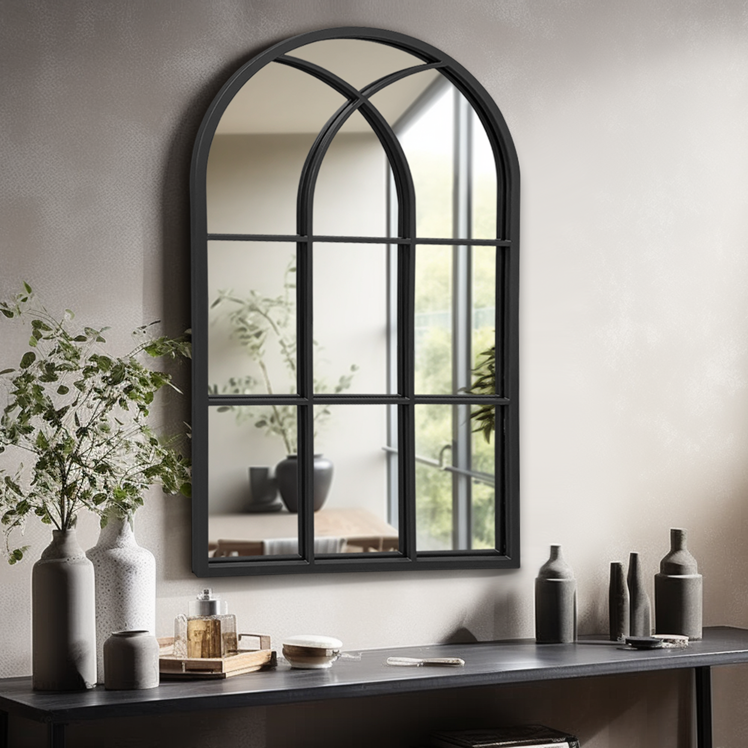 VLUSH Arch Wall Mounted Mirror, 20"x28" Bathroom Mirror for Wall, Black