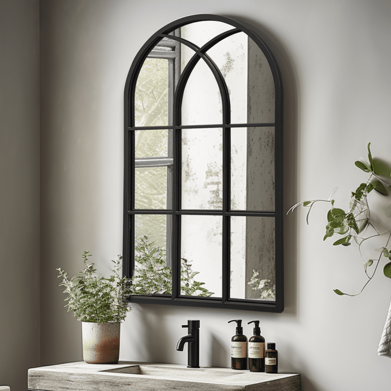 VLUSH Arch Wall Mounted Mirror, 24"x38" Bathroom Mirror for Wall, Black