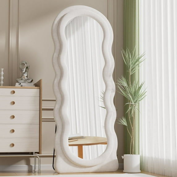 VLUSH Wavy Full Length Mirror, Freestanding Floor Mirror with Stand, 63"x24" Wall Mounted Mirror for Bedroom (White)