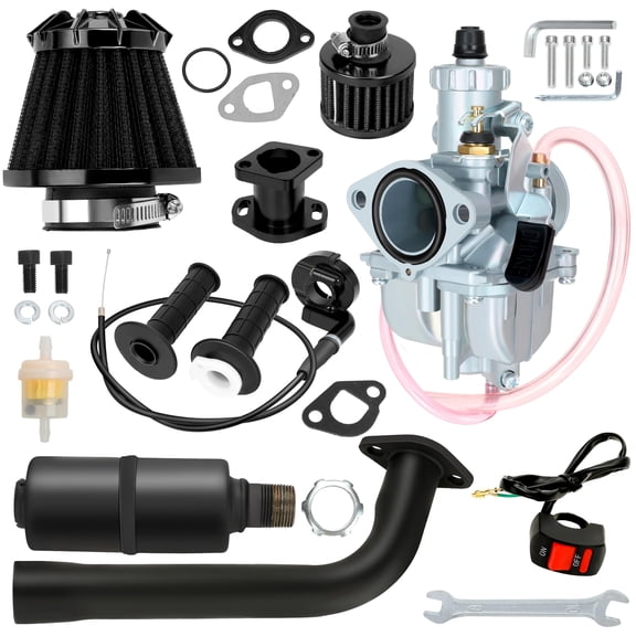 VM22 Carburetor 212cc Exhaust Muffler Stage 2 Kit Replacement for 224cc 196cc Coleman CT200U BT200X Baja MB200 KT196 Mini Bike Go Kart 6.5HP GX160 Engine Parts Mini Bike Throttle Assembly Black
