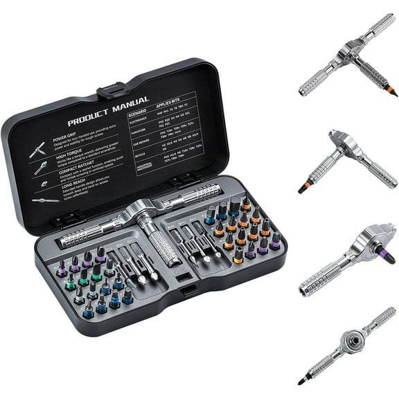 VMAN Ratchet Screwdriver Set, 40 in 1 magnetic Screwdriver sets, S2 Steel Bits, DIY Combination Flexible Shaft, Suitable for Furniture Assembly, Precision Electrical Appliance Repair, Bicycle Tools