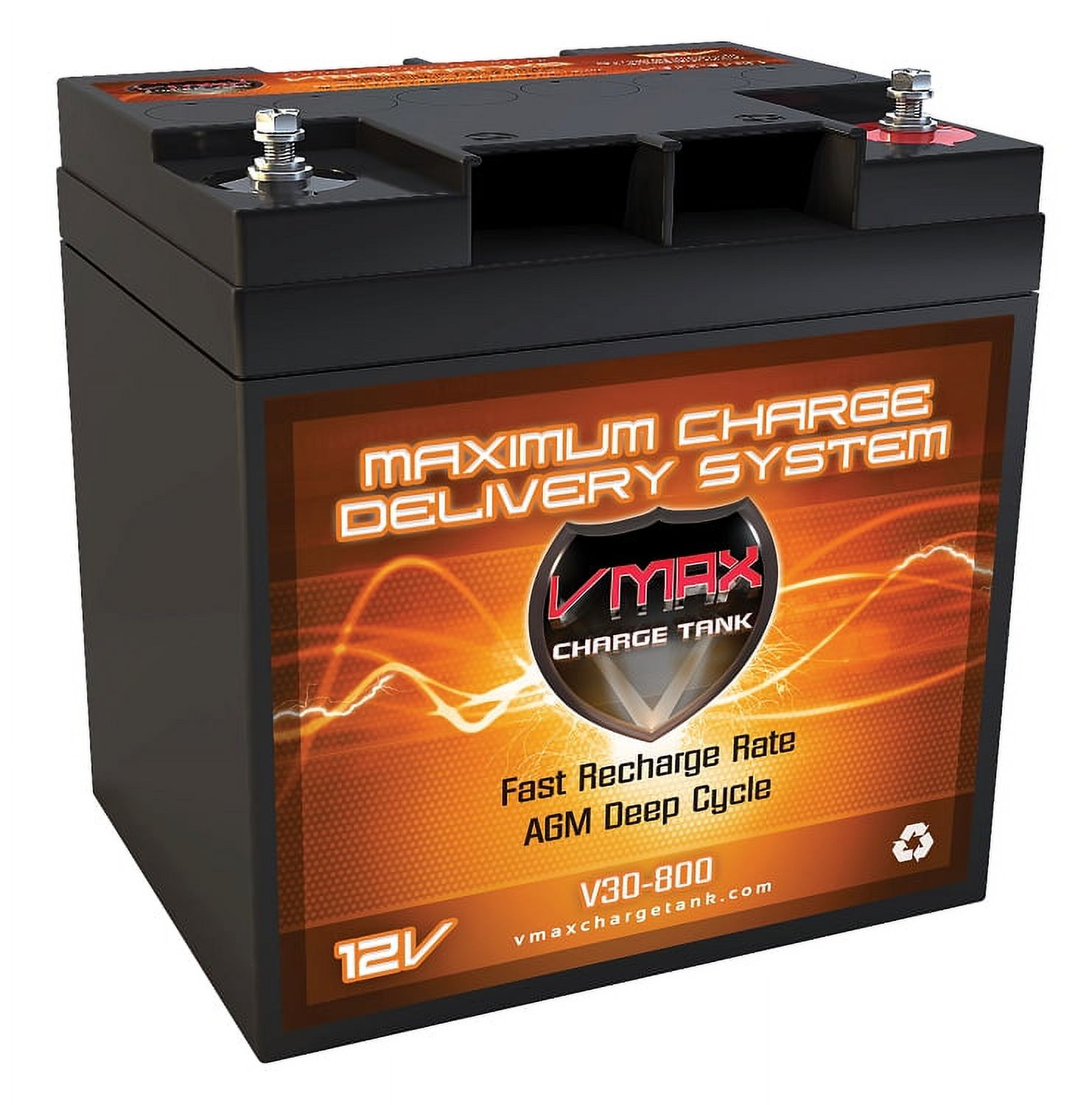 VMAX V30-800 12V 30AH AGM Deep Cycle Battery (6.5"Lx5"Wx7.2"H) for 12 Volt 36 Pound 36lb Thrust Trolling Motors - image 1 of 1