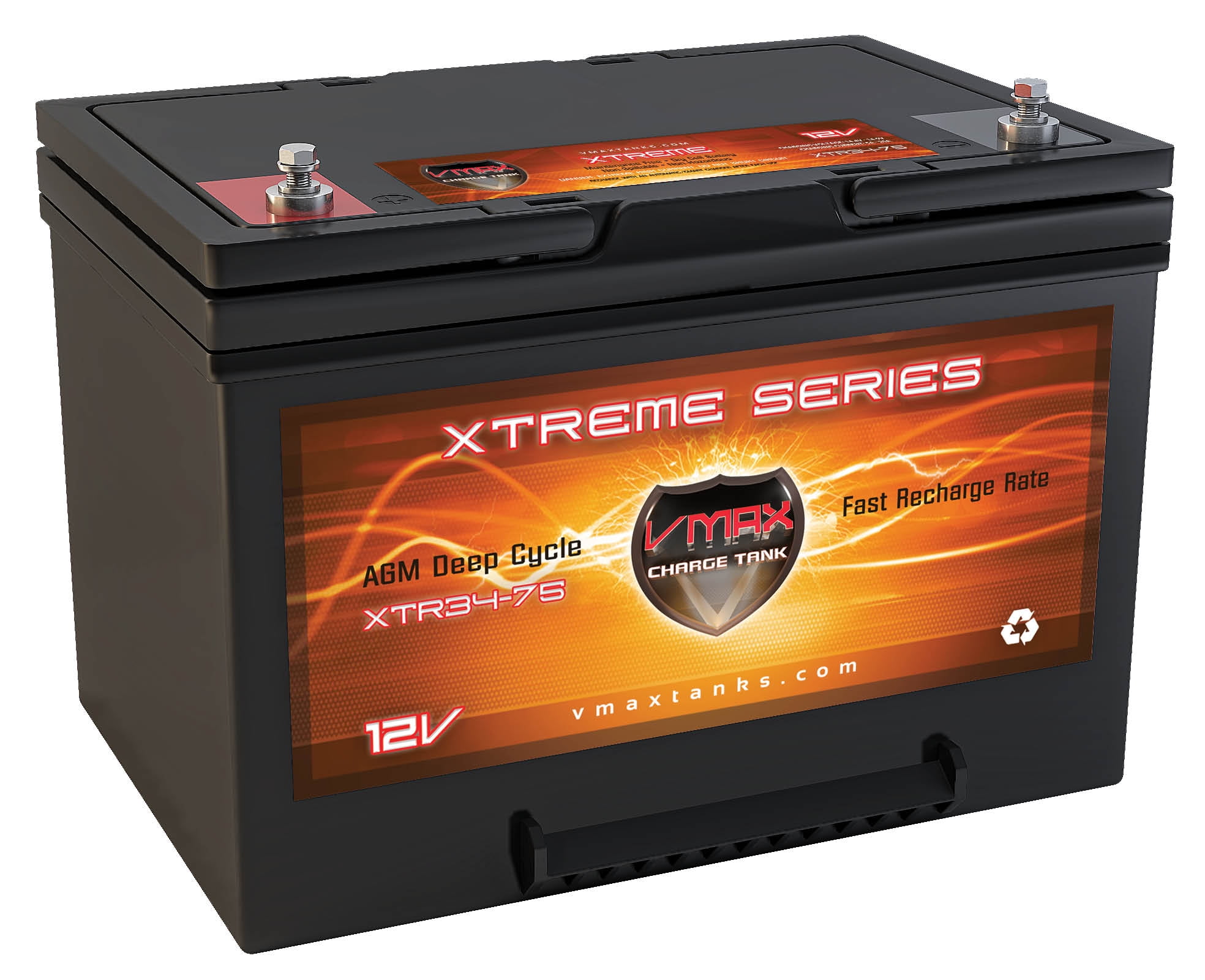 VMAX XTR34 75ah Deep Cycle AGM Battery for Trolling Motors 18-50Lb Thrust