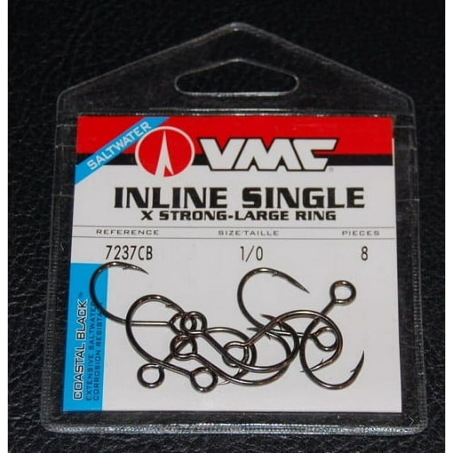 VMC 7237CB#1/0PP Inline Single Hook Size 1/0 Needle Point Extra Wide ...