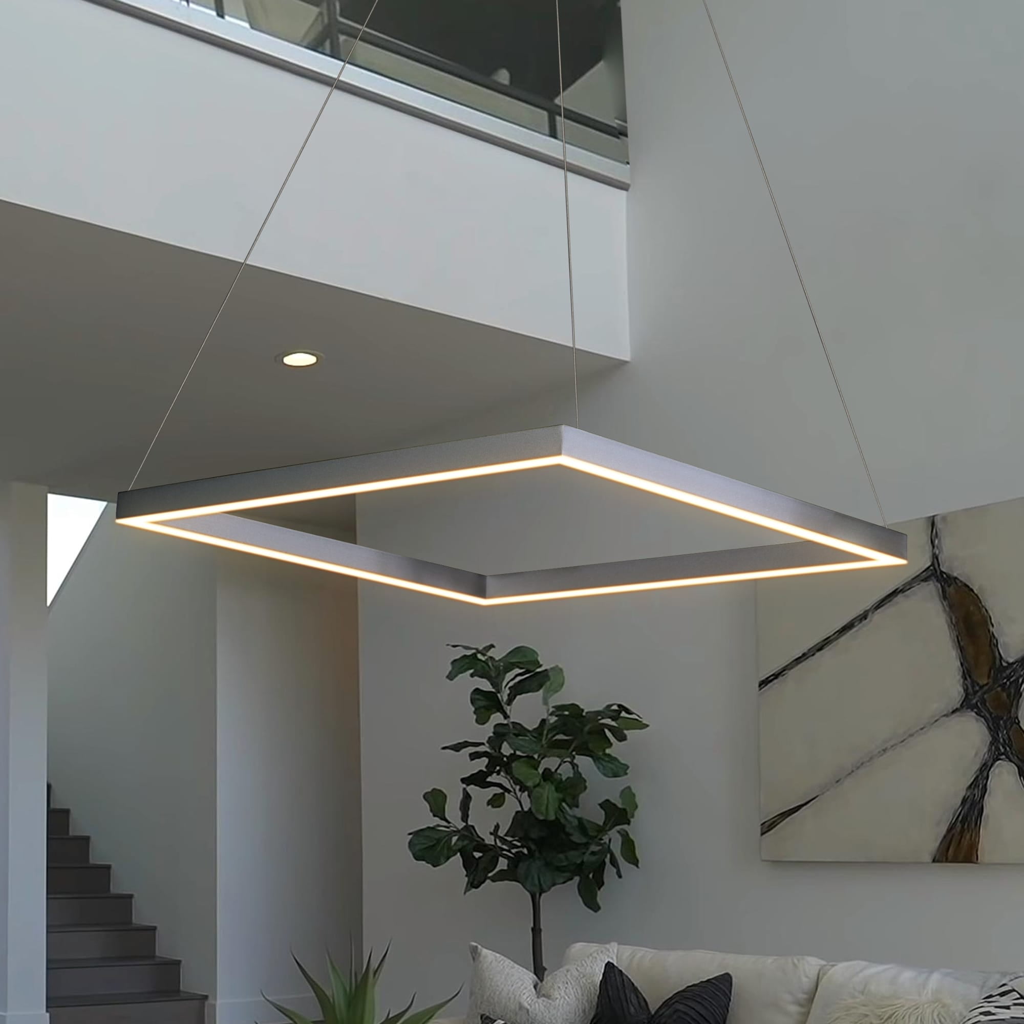 White Crystal 20-Inch Modern Square LED Chandelier