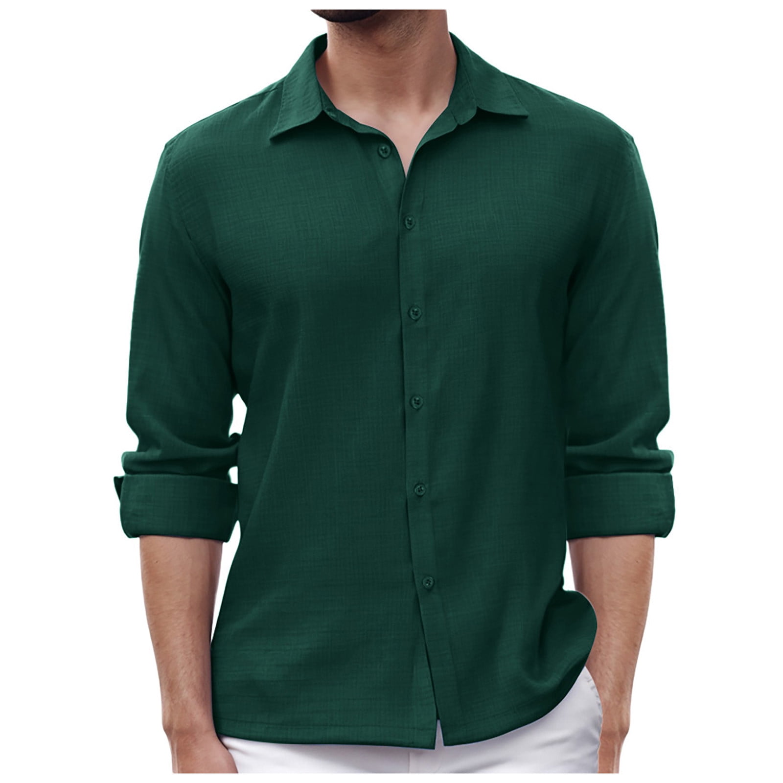 VMESZQFG Men's Dress Shirts Solid Color Long Sleeve Stretch