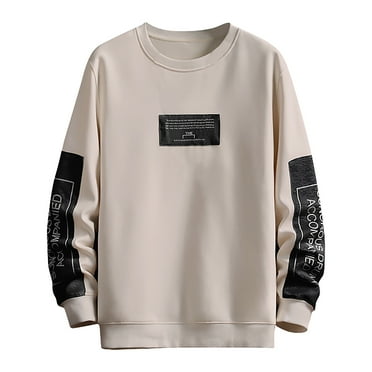 VMESZQFG Men's Patchwork Crewneck Sweatshirt Long Sleeve Lightweight Sweatshirt Casual Workout Pullover Shirt Tops For Men Khaki L