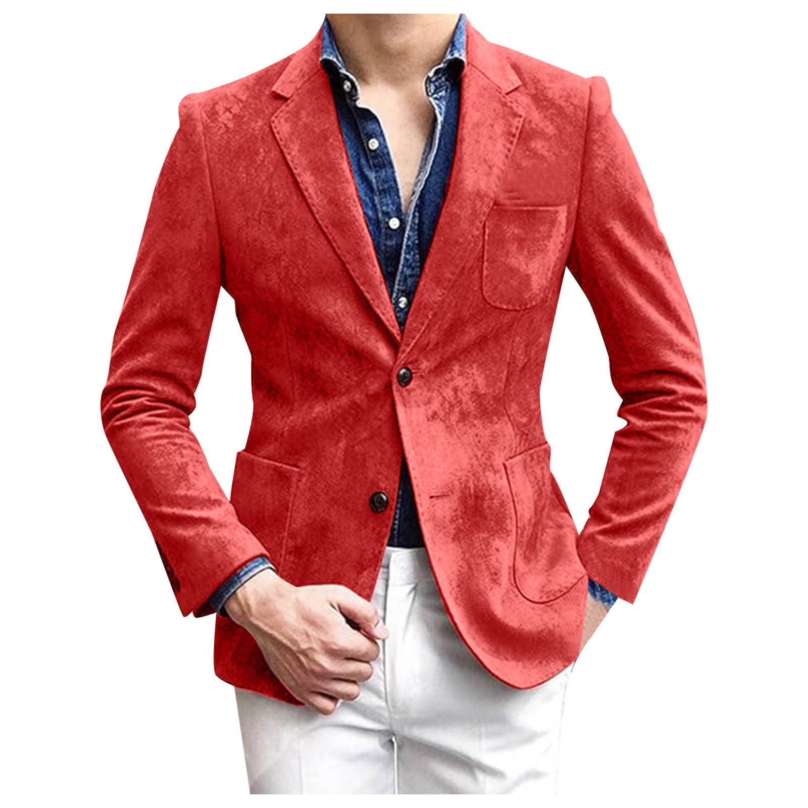 VMESZQFG Mens Blazer Casual Two Button Cotton Sport Coat