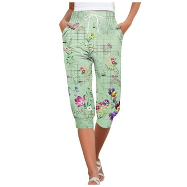 VMESZQFG Shorts for Women with Pockets Women Cycling Shorts Capris For Women Print Pants Bottom Drawstring Joggers Womens Elastic Waist Pants Petite Short Green