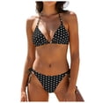 thumbnail image 1 of VMESZQFG Women's Polka Dots Bikini Set Halter Two Piece Sexy Swimsuit Triangle Top String Swimwear Tie Side Bathing Suit Black S Size, 1 of 9