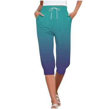 VMESZQFG Women's Wide Leg Pants with Pockets plus Size Sweat Pants Capris For Women Casual Gradient Print Pants High Waist Bottom Drawstring Joggers Casual Pants Pants Linen