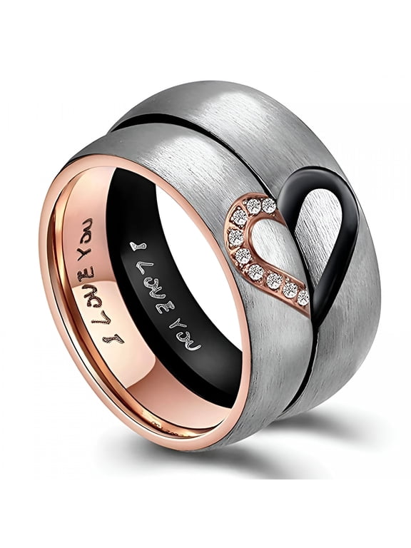 Couple'S Matching Heart Ring, His Or Her Matching Wedding Band in Stainless Steel, for Men Or Women, Comfort Fit (1 Pair, A Male Ring and A Female Ring)