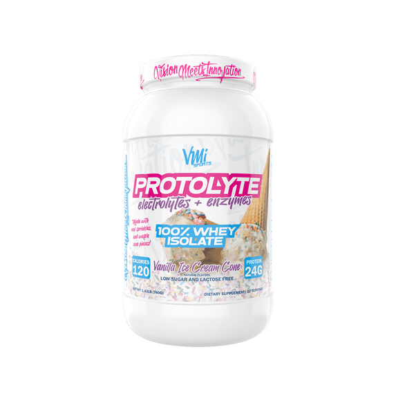 VMI Sports | Protolyte Whey Isolate Protein Powder | Low-Calorie for Weight Loss and Muscle Gain | Non-GMO 1.6 lb (Vanilla Ice Cream Cone)
