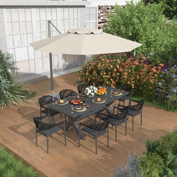 VMOPU Dark Grey Outdoor Aluminum Dining Table, with Umbrella Hole,Extended 82.68'' for All Weather
