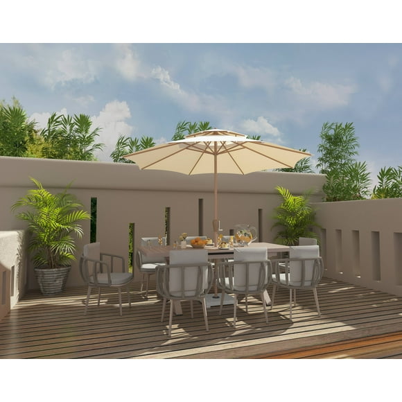 VMOPU Extendable Outdoor Dining Table with UmbrellaHole for 6-8 person for Gardens, Corridors, Lawns