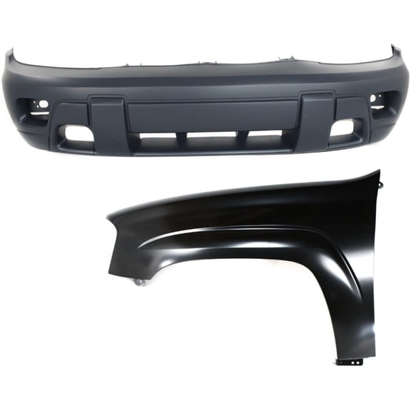 VMVJGLEK 2pcs Front Left Driver Side Primed Bumper Cover with Quarter Panel Kit with Fog Light Holes & Without Parking Aid Sensor Holes Without License Plate Cut-out for Trailblazer 2002-2005