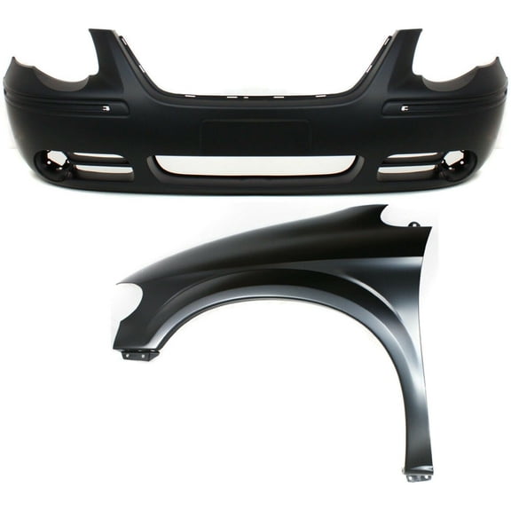 VMVJGLEK 2pcs Front Unfinished Steel / Plastic Bumper Cover Fascias Without Parking Aid Sensor Holes & Without Tow Hook Hole & Without Molding Holes & with Fog Light Holes for Town & Country