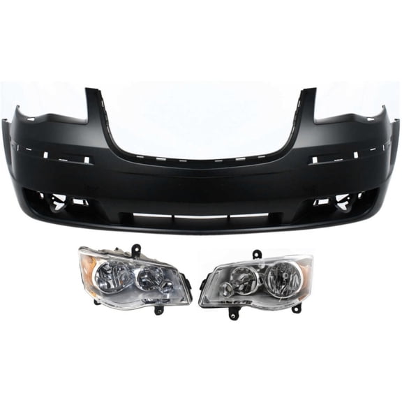 VMVJGLEK Bumper Cover Kit for Chrysler for Town & Country LX/Limited 08-10 Front Primed with Headlight 1KG12TZZAC 16546768