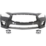 VMVJGLEK Set of 3 Bumper Covers Fascias Front for INFINITI for Q50 Sport 2014-2017 & Red Sport 400 2016-2017 Primed with Parking Aid Sensor Holes IN1000259 261504GA0B