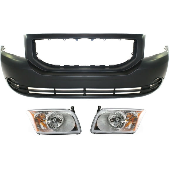 VMVJGLEK Set of 3 Front Bumper Cover W/ Headlight Kit for Dodge for Caliber R/T 2007-2010 & SE/SXT 2007-2012 & Express/Heat/Mainstreet/Rush/Uptown 2010-2011 Left Right 16571730 CH2519118