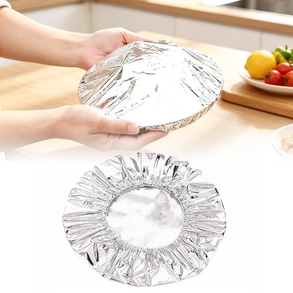 VMWMSSR 10-Pack Disposable Aluminum Foil Pan Covers, Stretchable Lids For Bowls, Plates & Dishes, Heat-Resistant Covers For Cooking, Baking & Food Storage(Silver-10cm)