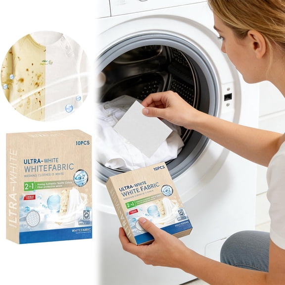 VMWMSSR 10 Pack Ultra-White Fabric Sheets, 2-In-1 Laundry Whitener & Color Catcher, White Clothes Brightener For Laundry, Stain Removal & Color Protection(White-14Cm)