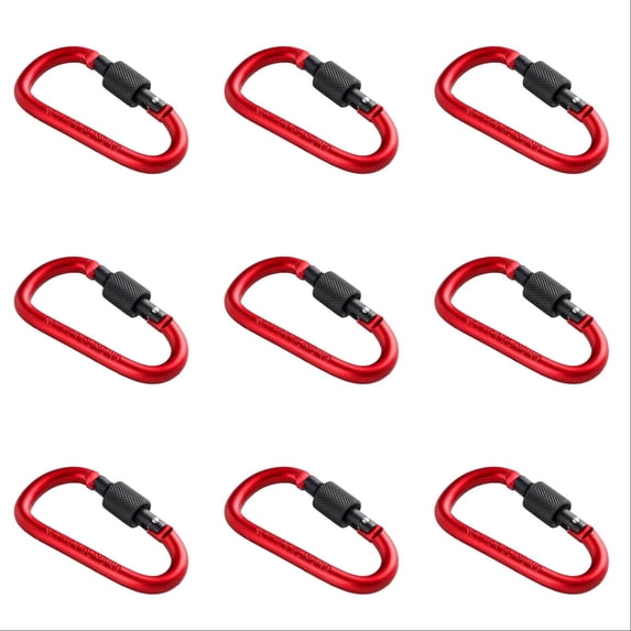 VMWMSSR 10Pcs D Shape Locking Carabiner Clip Set, Aluminum Alloy Quick Release Buckle Hook, Lightweight Multi Color Gear Clip For Backpack Keychain Daily Outdoor Organizing(Red-10PCS)