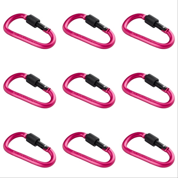 VMWMSSR 10Pcs D Shape Locking Carabiner Clip Set, Aluminum Alloy Quick Release Buckle Hook, Lightweight Multi Color Gear Clip For Backpack Keychain Daily Outdoor Organizing(Hot Pink-10PCS)