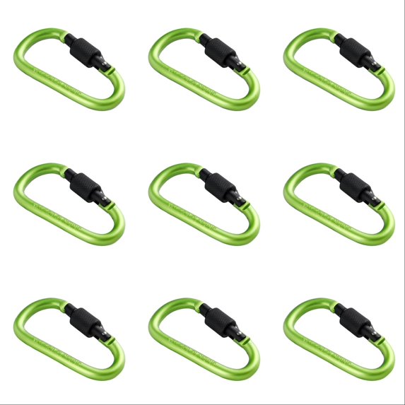 VMWMSSR 10Pcs D Shape Locking Carabiner Clip Set, Aluminum Alloy Quick Release Buckle Hook, Lightweight Multi Color Gear Clip For Backpack Keychain Daily Outdoor Organizing(Green-10PCS)