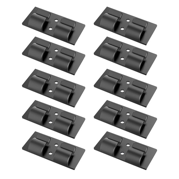 VMWMSSR 10Pcs Double Slot Self Adhesive Cable Clips, No Drill Outdoor String Light Wire Organizer Hooks, Waterproof Wall Mount Wire Management Holder For Patio Fairy Lights(Black-10PCS)