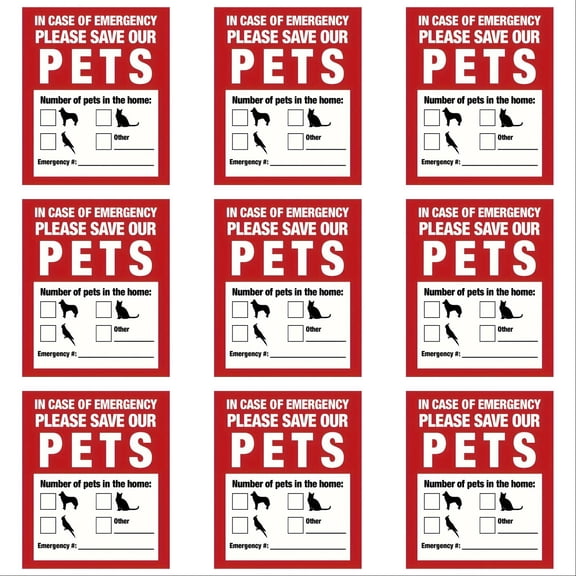 VMWMSSR 10Pcs Pet Emergency Fire Safety Window Sticker, Waterproof Removable Pet Inside Warning Decal, Home Glass Door Fire Rescue Reminder Label For Family Pet Safety Accessory(B-10PCS)