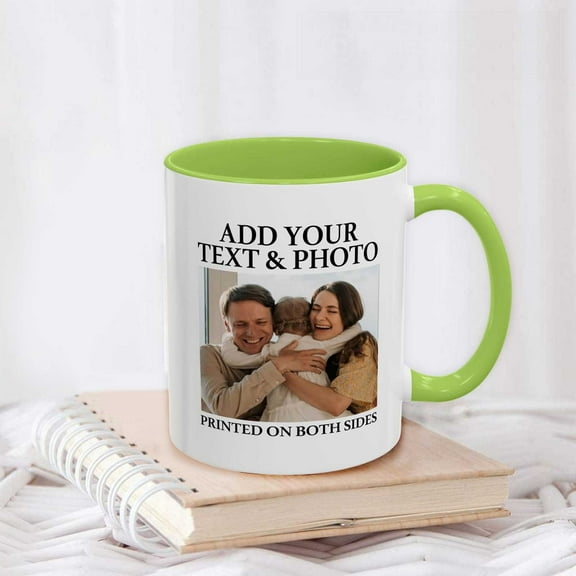 VMWMSSR 11oz Personalized Coffee Mug With Handle– Custom Photo, Text Or Logo Ceramic Mug Tea Cup | Customized Gift Idea For Men & Women, Mom, Dad, Friends Green-11oz