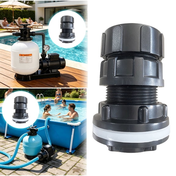 VMWMSSR 2 In 1 Pool Sand Filter Drain Valve Replacement Threaded Bulkhead Fitting With Sealing Washer Heavy Duty Pool Filter Tank Drain Coupler Adapter For Swimming Pool(Black-3.94")
