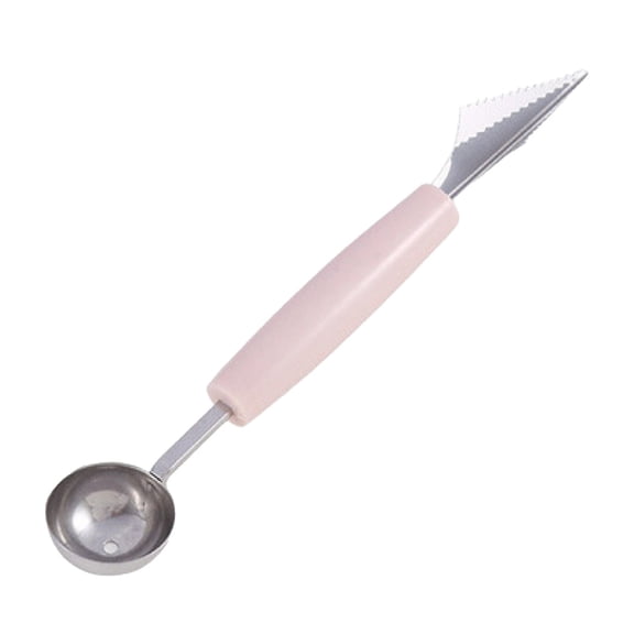 VMWMSSR 2-In-1 Stainless Steel Watermelon Ball Scoop, Fruit Carving Knife Tool, Portable Dual-Use Fruit Scooper For Home Kitchen, Durable Melon Baller For Fruit Salad & Dessert Prep Pink-18.5x3cm
