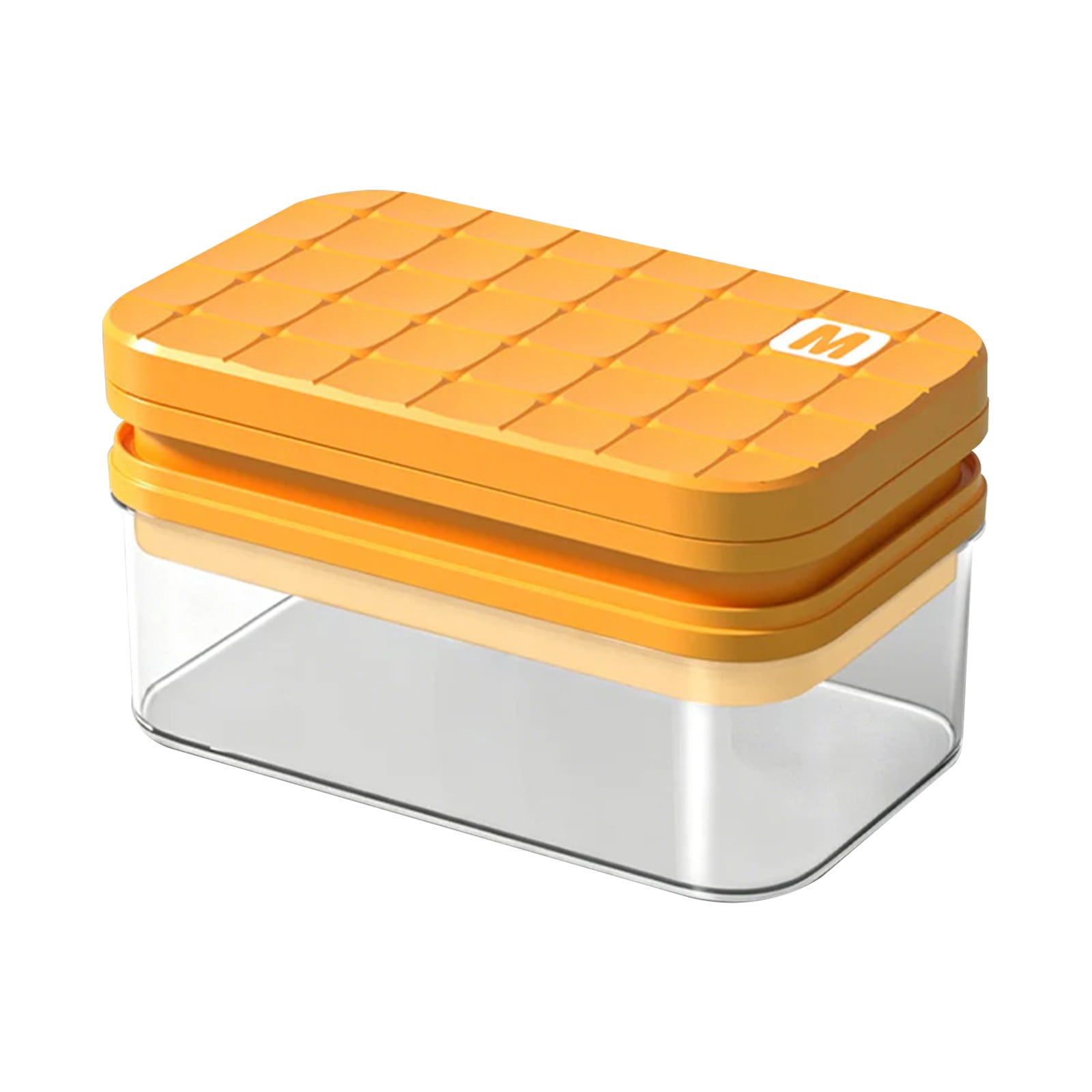 VMWMSSR 2-Layer Ice Cube Box With Lid, Silicone Press Release Ice Tray, Stackable & Leak-Proof Freezer Container(Orange-23X14X12Cm)