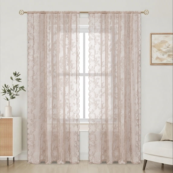 VMWMSSR 2 Pack Semi Sheer Curtain Floral Lace Window Panel Lightweight Rod Pocket Lace Curtain For Kitchen Bathroom Decor(Pink-29.52"X23.62")