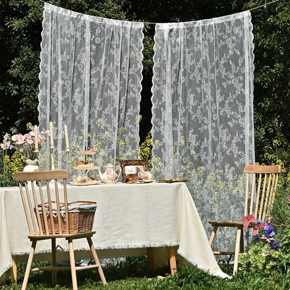 VMWMSSR 2 Pack Semi Sheer Curtain Floral Lace Window Panel Lightweight Rod Pocket Lace Curtain For Kitchen Bathroom Decor(White-29.52"X23.62")