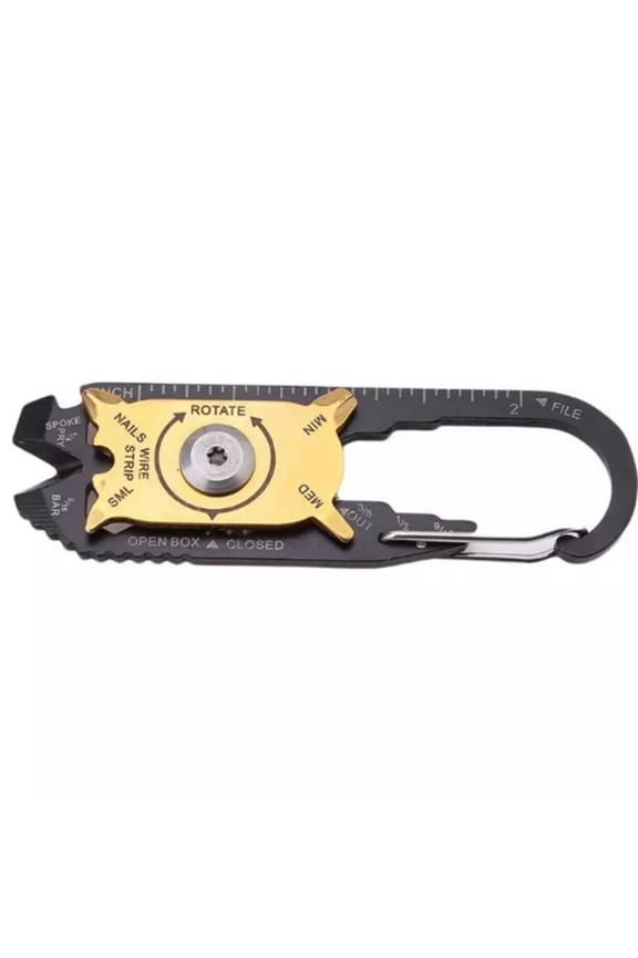 20 In 1 Multi Tool Carabiner , Portable Edc Outdoor Pocket Utility Tool, Multi-Function Keychain Survival Gear For Camping Hiking Daily Carry(Gold-3.35")