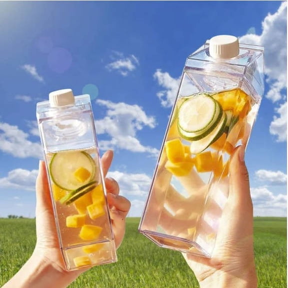 VMWMSSR 27oz Reusable Milk Carton Style Water Bottle, Leak-Proof Clear Drink Jug, Portable 800ml Beverage Container For Travel, Picnics & Gym(White-27oz)