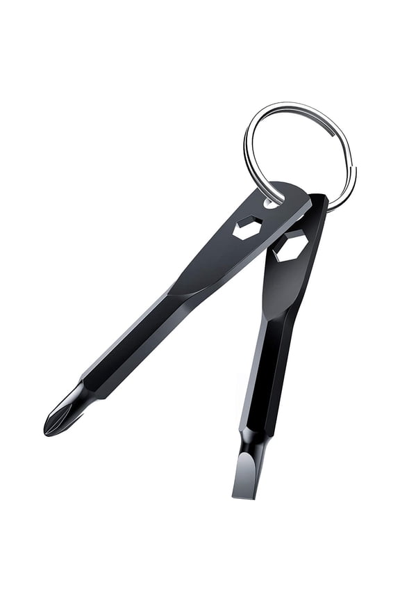 2PCS Keychain Screwdriver Set Portable Mini Stainless Steel Tool with Phillips & Flathead for Home Repairs Outdoor Use(Black-7cm)
