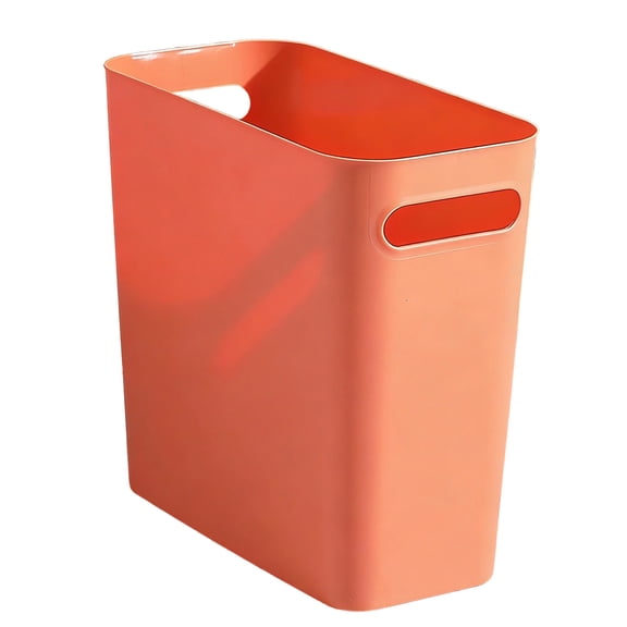 VMWMSSR 2Pcs Slim Plastic Wastebasket, 2.4Gal Space Saving Small Rectangular Trash Can With Side Handles, Narrow Recycle Bin For Bathroom Kitchen Bedroom Office Hotel Rv(Orange-One Size)