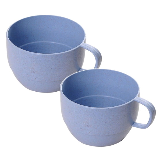 VMWMSSR 2Pcs Wheat Straw Coffee Cups, Reusable Unbreakable Mugs With Handles Lightweight Color Drinking Cups For Tea, Milk, Dishwasher And Microwave Safe Blue-9.5x6cm