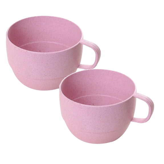 VMWMSSR 2Pcs Wheat Straw Coffee Cups, Reusable Unbreakable Mugs With Handles Lightweight Color Drinking Cups For Tea, Milk, Dishwasher And Microwave Safe Pink-9.5x6cm