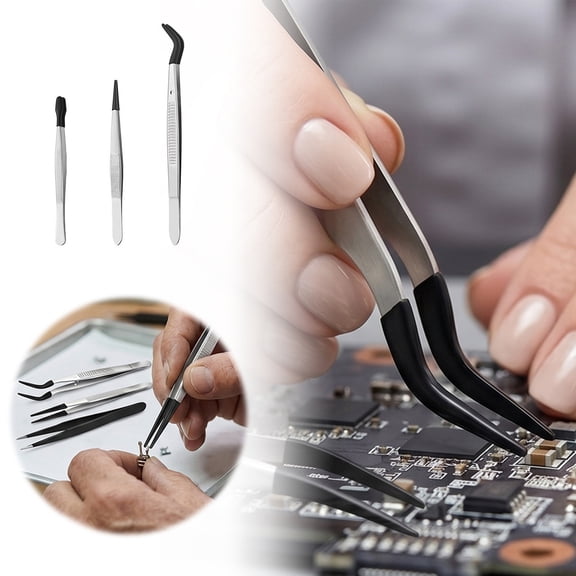 VMWMSSR 3 Pack Tweezers Set Stainless Steel Tweezers Kit With Rubber Coated Tips Multi Size Fine Point Tweezers For Repair Jewelry Making Craft Work(Silver-3PCS)