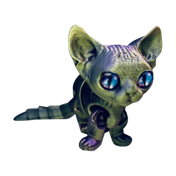 VMWMSSR 3D Printed Movable Hairless Cat Figurine Pocket Size Flexible Cat Statue Desktop Ornament(D-2.36X4.72Inch)
