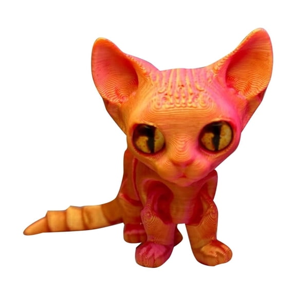 VMWMSSR 3D Printed Movable Hairless Cat Figurine Pocket Size Flexible Cat Statue Desktop Ornament(I-2.36X4.72Inch)